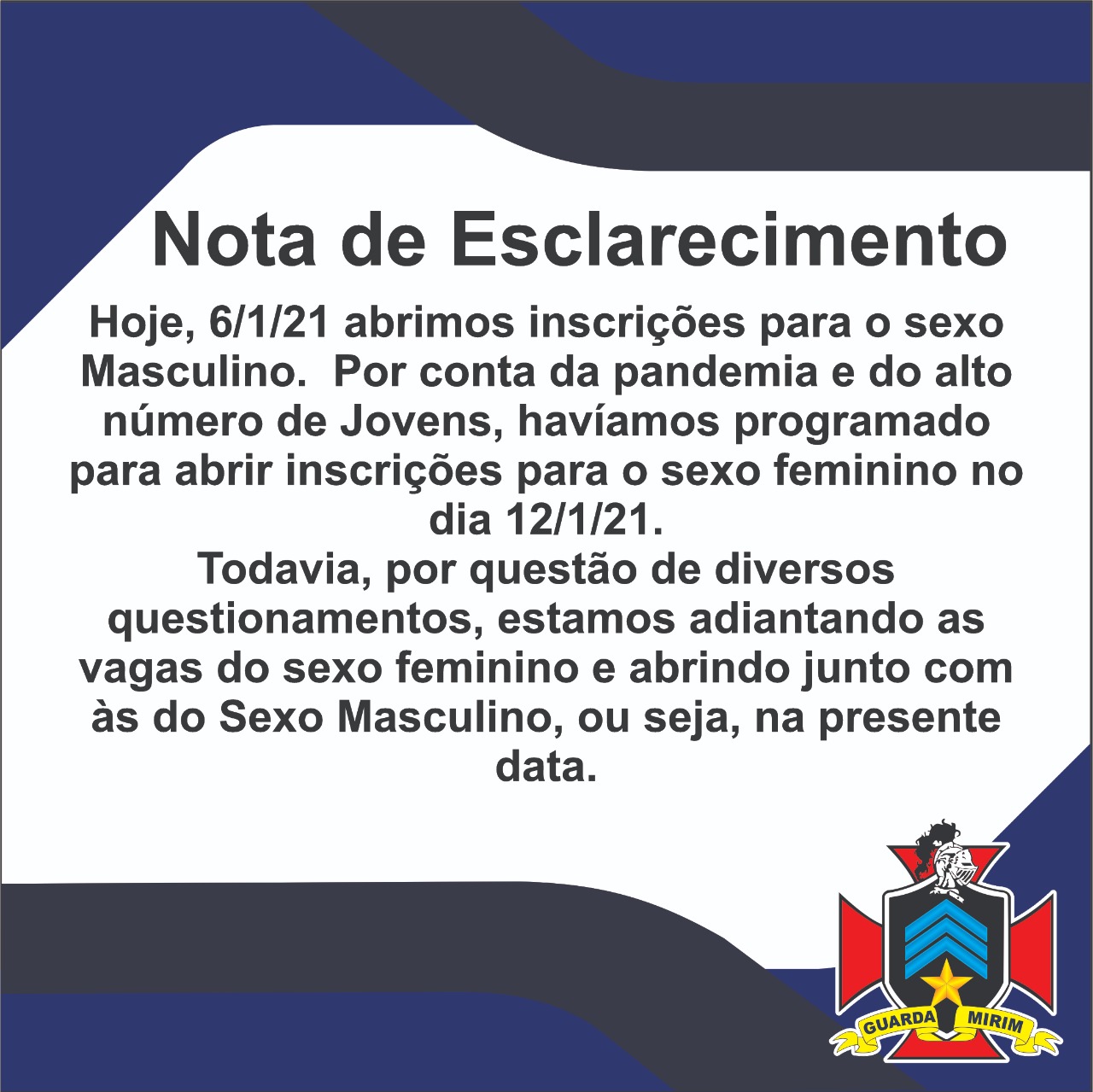 COMUNICADO DA GUARDA MIRIM DE FRUTAL: