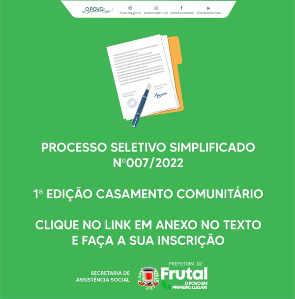 SECRETARIA DE ASSISTÊNCIA SOCIAL IRÁ ABRIR AS INSCRIÇÕES PARA O 1º CASAMENTO COMUNITÁRIO DE 2022