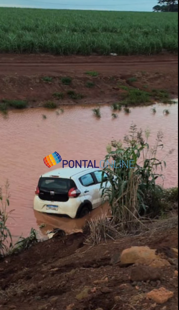 FIAT MOBI SAI DA PISTA NA MG-255 E CAI EM BARRANCO; TRÊS OCUPANTES SAEM ILESOS