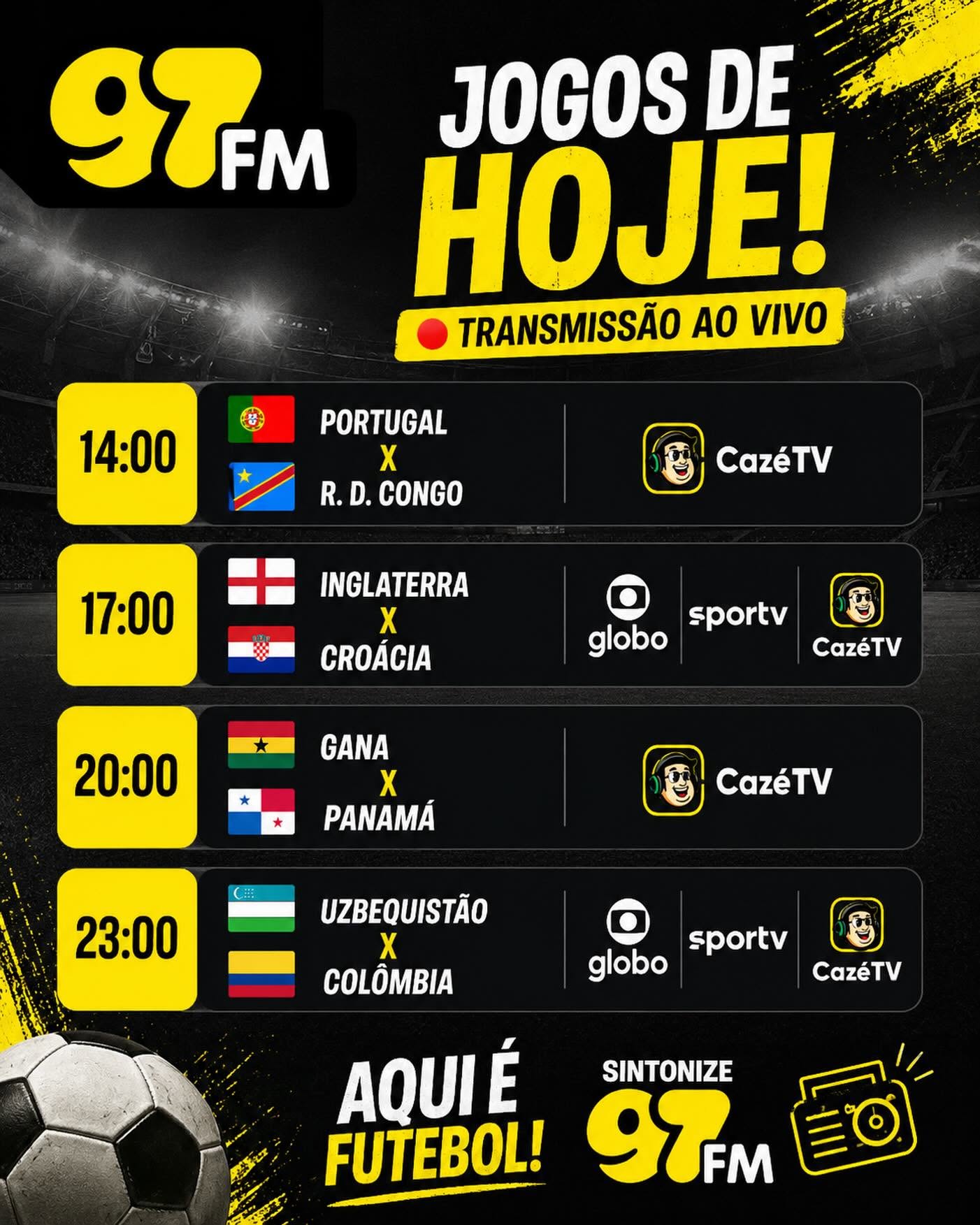 CONFIRA OS JOGOS DESTA QUARTA-FEIRA (17) PELA COPA DO MUNDO 2026