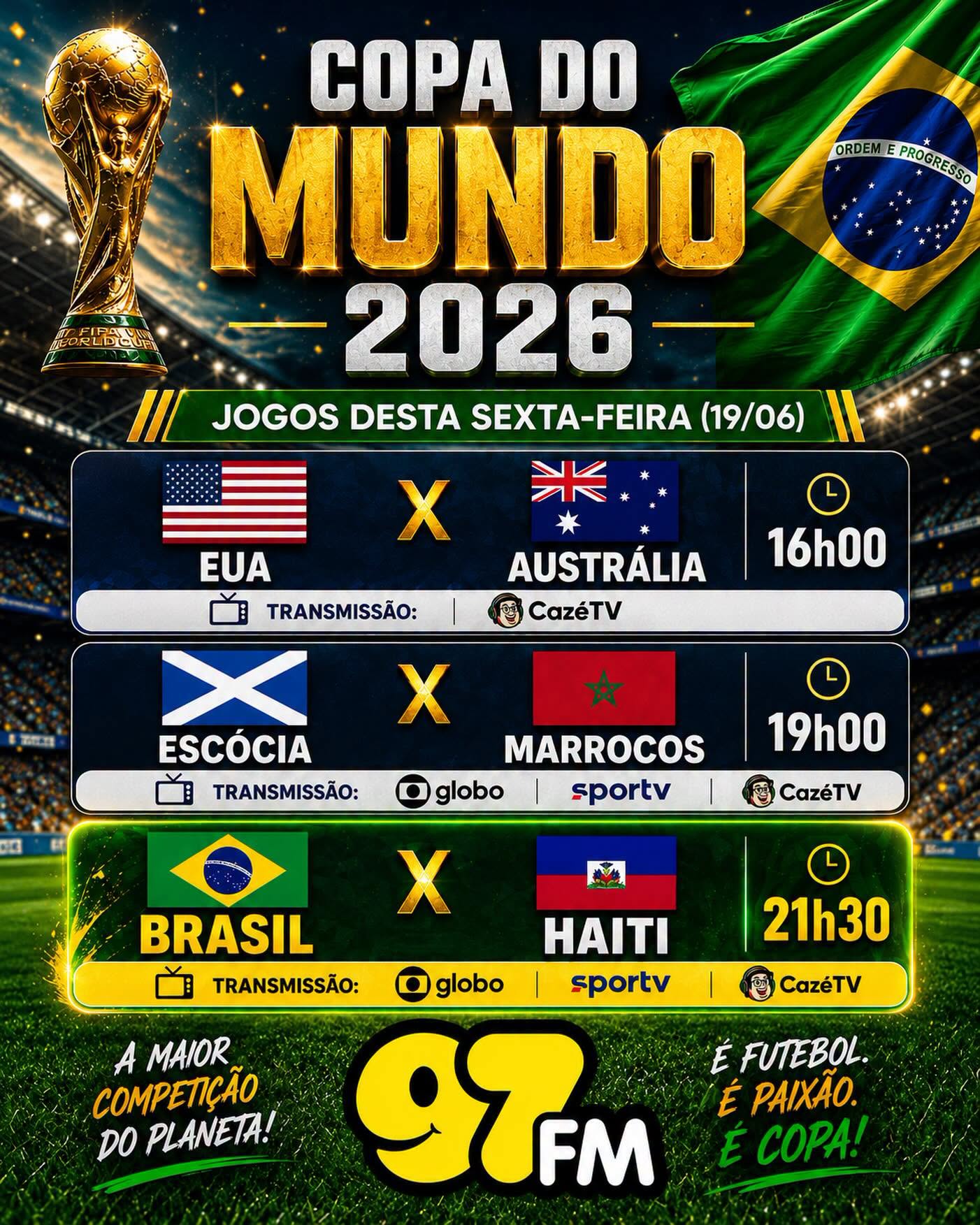 CONFIRA OS JOGOS DESTA SEXTA-FEIRA (19) PELA COPA DO MUNDO 2026