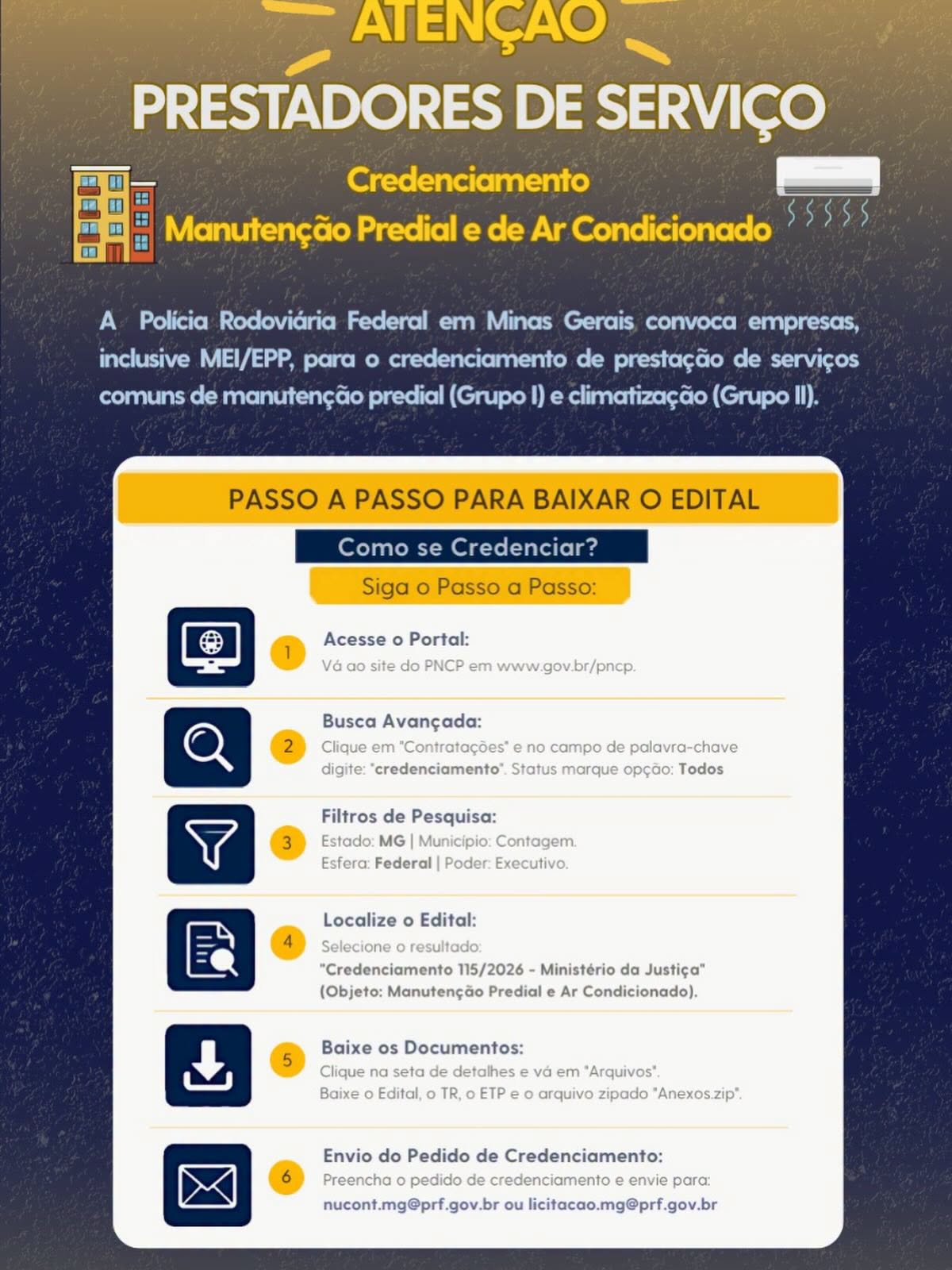 PRF EM MINAS GERAIS ABRE CREDENCIAMENTO PARA MANUTENÇÃO PREDIAL E CLIMATIZAÇÃO